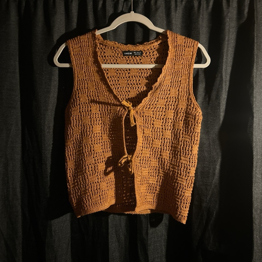 SHEIN Crochet Tie-Front Tank Top in Brown